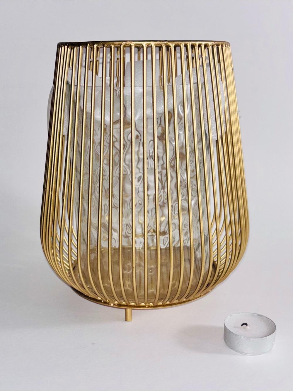 Gold Wire Cage Glass Hurricane Candle Holder